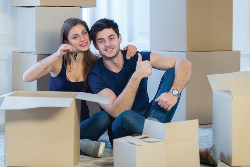 Stacked moving boxes and packing supplies for Brookgreen relocations